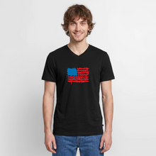 Load image into Gallery viewer, American Flag Melting | Masculine Cut V-Neck Tee - black