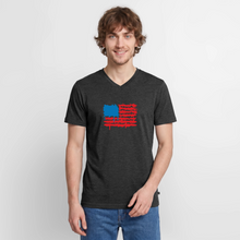 Load image into Gallery viewer, American Flag Melting | Masculine Cut V-Neck Tee - heather anthracite