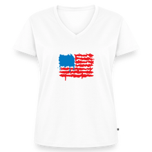 Load image into Gallery viewer, American Flag Melting | Feminine Cut Premium Organic V-Neck Tee - white