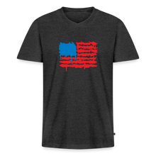 Load image into Gallery viewer, American Flag Melting | Masculine Cut V-Neck Tee - heather anthracite