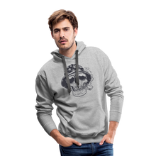Load image into Gallery viewer, Stoner Skull Chicago (Sleeve Print) Masculine Cut Premium Hoodie - heather grey