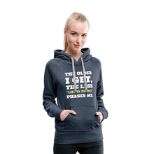 Load image into Gallery viewer, The Less Life in Prison Phases Me Women’s Premium Hoodie - heather denim
