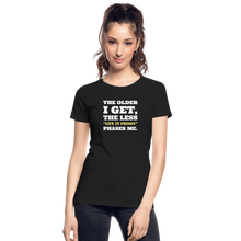 Load image into Gallery viewer, The Less Life in Prison Phases Me Feminine Cut Premium Organic Tee - black