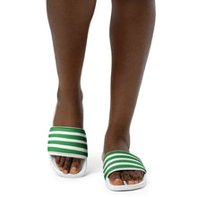 Load image into Gallery viewer, Green &amp; White Striped Women's Slides